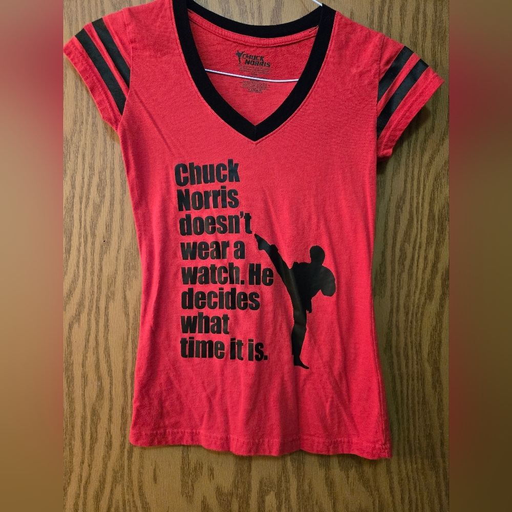 Cute red and black short sleeve, v neck t shirt. Size small. Great shape.